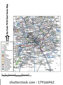 Vector Map With Summits, Rivers, Railroads, Streets, Lakes, Parks, Airports, Stadiums, Correctional Facilities, Military Installations And Federal Lands By Zip Code 76123 With Labels And Clean Layers.