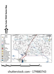 Vector map with summits, rivers, railroads, streets, lakes, parks, airports, stadiums, correctional facilities, military installations and federal lands by zip code 78343 with labels and clean layers.