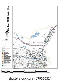 Vector map with summits, rivers, railroads, streets, lakes, parks, airports, stadiums, correctional facilities, military installations and federal lands by zip code 78402 with labels and clean layers.