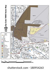 Vector map with summits, rivers, railroads, streets, lakes, parks, airports, stadiums, correctional facilities, military installations and federal lands by zip code 79906 with labels and clean layers.