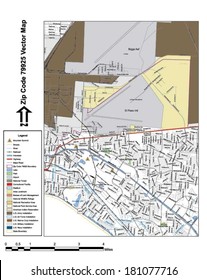 Vector map with summits, rivers, railroads, streets, lakes, parks, airports, stadiums, correctional facilities, military installations and federal lands by zip code 79925 with labels and clean layers.