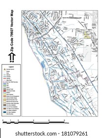 Vector map with summits, rivers, railroads, streets, lakes, parks, airports, stadiums, correctional facilities, military installations and federal lands by zip code 79927 with labels and clean layers.