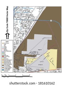 Vector map with summits, rivers, railroads, streets, lakes, parks, airports, stadiums, correctional facilities, military installations and federal lands by zip code 79908 with labels and clean layers.