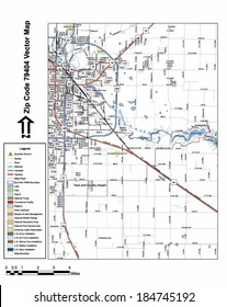 Vector map with summits, rivers, railroads, streets, lakes, parks, airports, stadiums, correctional facilities, military installations and federal lands by zip code 79404 with labels and clean layers.