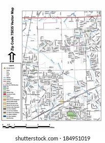 Vector Map With Summits, Rivers, Railroads, Streets, Lakes, Parks, Airports, Stadiums, Correctional Facilities, Military Installations And Federal Lands By Zip Code 75035 With Labels And Clean Layers.