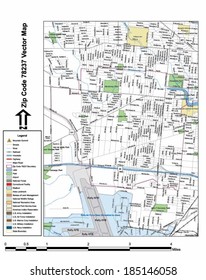 Vector map with summits, rivers, railroads, streets, lakes, parks, airports, stadiums, correctional facilities, military installations and federal lands by zip code 78237 with labels and clean layers.