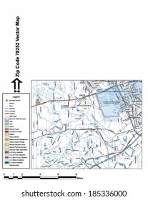 Vector map with summits, rivers, railroads, streets, lakes, parks, airports, stadiums, correctional facilities, military installations and federal lands by zip code 78252 with labels and clean layers.