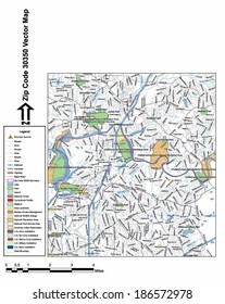 Vector map with summits, rivers, railroads, streets, lakes, parks, airports, stadiums, correctional facilities, military installations and federal lands by zip code 30350 with labels and clean layers.