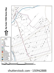Vector map with summits,rivers, railroads, streets, lakes, parks, airports, stadiums, correctional facilities, military installations and federal lands by zip code 11004 with labels and clean layers.