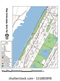 Vector map with summits,rivers, railroads, streets, lakes, parks, airports, stadiums, correctional facilities, military installations and federal lands by zip code 10024 with labels and clean layers.