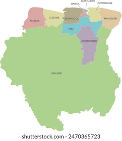 Vector map of Suriname with districts and administrative divisions. Editable and clearly labeled layers.