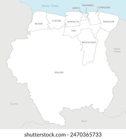 Vector map of Suriname with districts and administrative divisions, and neighbouring countries. Editable and clearly labeled layers.