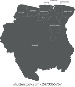 Vector map of Suriname with districts and administrative divisions. Editable and clearly labeled layers.