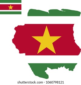 Vector map of Suriname with flag. Isolated, white background