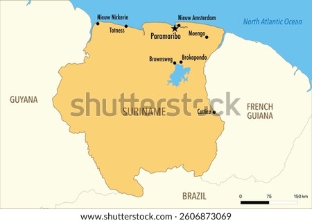 Vector Map of Suriname with Major Cities and Neighboring Countries – Editable Digital Illustration