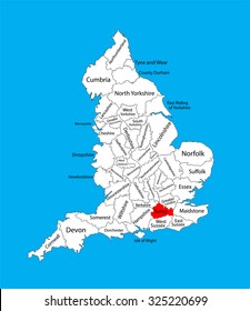 Vector map of Surrey, South East England, United Kingdom with regions. England vector map.