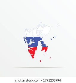 Mapa vectorial Svalbard (Spitsbergen, Spitzbergen) combinado con la bandera rusa.