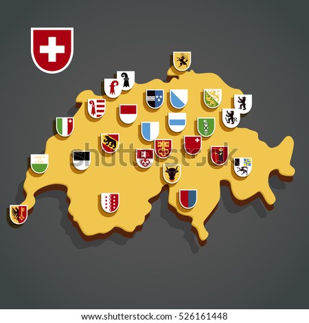 Vector map of Switzerland with cantons coats of arms
