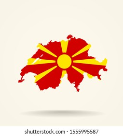 Vector map of Switzerland combined with Macedonia flag.