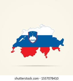 Vector map of Switzerland combined with Slovenia flag.