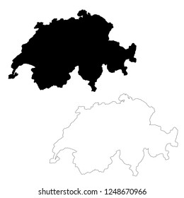 Vector map Switzerland. Isolated vector Illustration. Outline and vector. Black on White background. EPS 10 Illustration.