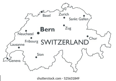 Vector map of Switzerland | Monochrome contour map with city names