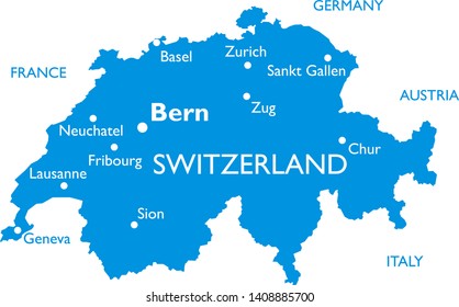 Vector map of Switzerland | Outline detailed map with city names