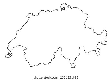 Vector map of Switzerland, Swiss Confederation, a country in west-central Europe. Detailed black contour, isolated on white background.