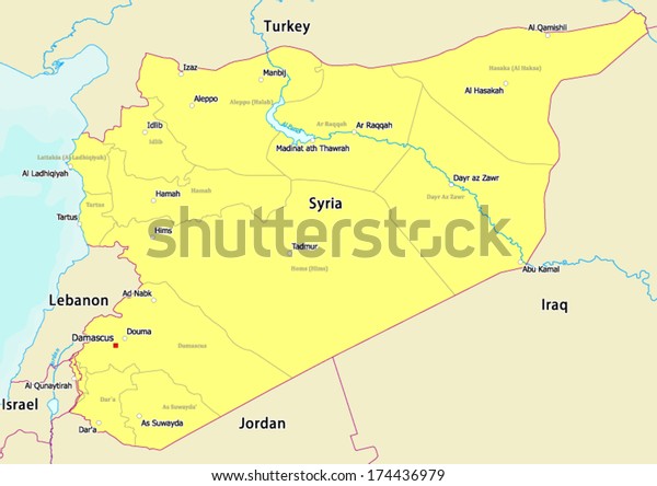 Vector Map Syria Labels Showing Province Stock Vector (Royalty Free ...