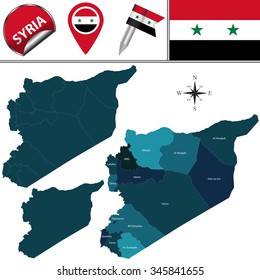 Vector map of Syria with named divisions and travel icons