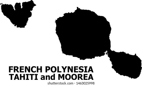 Vector Map of Tahiti and Moorea islands with title. Map of Tahiti and Moorea islands is isolated on a white background. Simple flat geographic map.