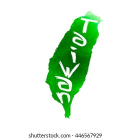 Vector map Taiwan. Isolated vector Illustration. Green watercolor effect. Typography design. EPS 10 Illustration.