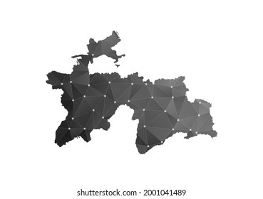 Mapa vectorial de Tayikistán. Estilo poligonal negro sobre fondo blanco.