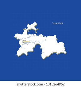 Vector map of Tajikistan with border, cities and capital Dushanbe. Each city has separately for your design. Vector Illustration