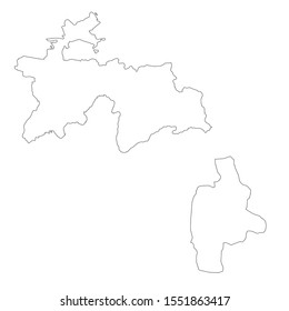 Vector map Tajikistan and Dushanbe. Country and capital. Isolated vector Illustration. Outline. EPS 10 Illustration.