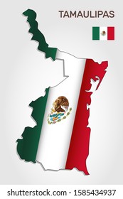 Vector map of Tamaulipas state combined with waving Mexican national flag - Vector