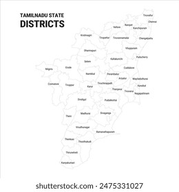 Vector map of Tamilnadu, Tamilnadu Districts, 
vector drawing,  map of Tamilnadu, vector drawing, vector illustration map, Tamilnadu districts map Outline TN, drawing, 