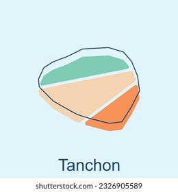 mapa vectorial del contorno moderno de Tanchon, Mapa vectorial detallado alto de la plantilla de diseño del vector de la ilustración de Corea del Norte, adecuado para su empresa
