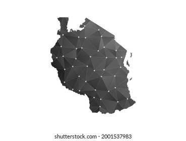 Vector map of Tanzania. Black polygonal style on white background.