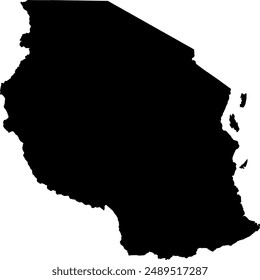 Vector map of Tanzania country in Africa, black outline on white background