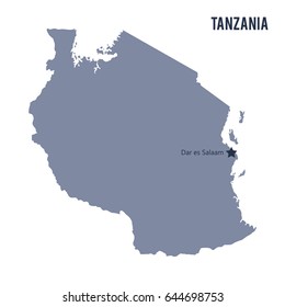 Vector map of Tanzania isolated on white background. Travel Vector Illustration.