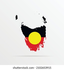 Vector map Tasmania combined with Aboriginal Australians flag.