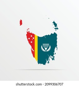 Mapa vectorial Tasmania combinado con bandera de Tasmania.