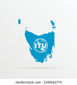 Vector Map Tasmania Combined With International Telecommunication Union (ITU) Flag.