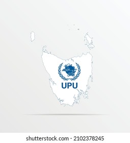 Mapa vectorial Tasmania combinado con la bandera de la Unión Postal Universal (UPU).