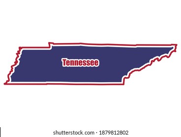 Vector map of Tennessee.  Outlines, state borders are painted in the colors American flag. Flat vector map of Tennessee isolated on white background.  The map is appropriate for prints of any size. 