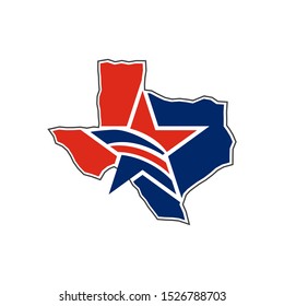 Vector map of texas area combined with star with country color symbol.