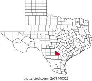 A vector map of Texas highlighting Atascosa County. Ideal for geographical studies, regional reports, and data visualization projects.

