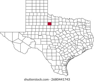 Um mapa vetorial do Texas destacando o Condado de Haskell. Ideal para estudos geográficos, relatórios regionais e projetos de visualização de dados.

