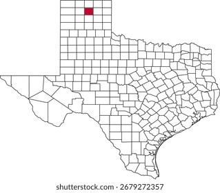 Um mapa vetorial do Texas destacando o Condado de Hutchinson. Ideal para estudos geográficos, relatórios regionais e projetos de visualização de dados.

